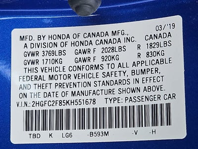 2019 Honda Civic Sedan Sport