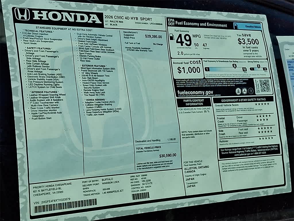 2026 Honda Civic Hybrid Sport